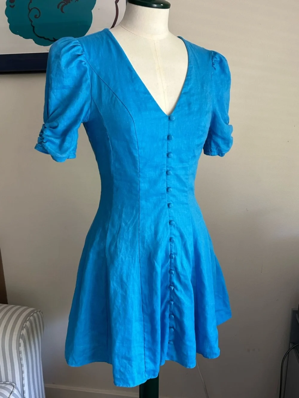 "Rowan Linen Tea Dress" with Button Front and Ruched Sleeves by Forever New - Picture 2 of 15